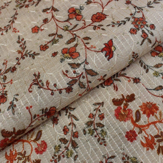 Cream & red garden embroidered print (RT-1244)