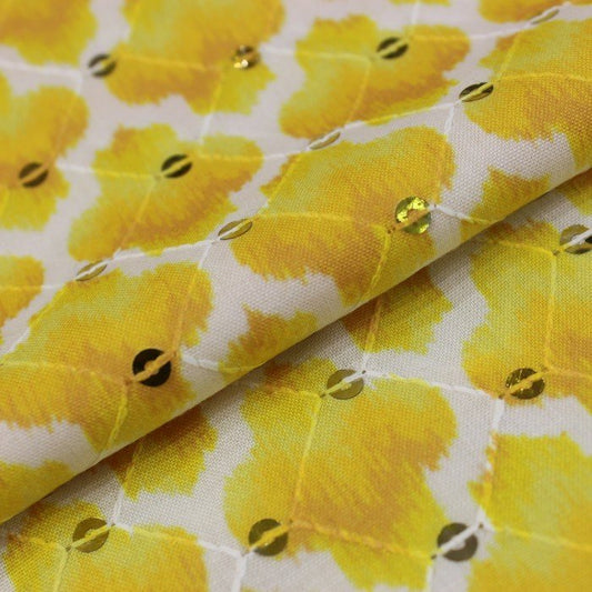 Yellow abstract print with sequins (RT-1209)