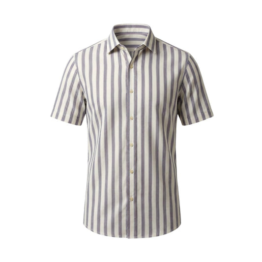 White and Blue Broad Stripes European Linen