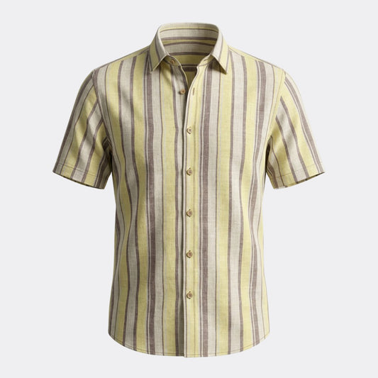 Yellow and Brown Broad Stripes European Linen