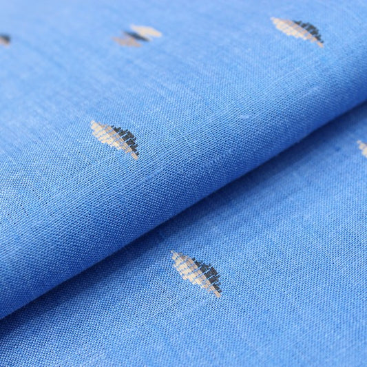 Ash Blue embroidered print linen (RT-1169)