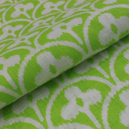 Bright Parrot green flowery print European Linen (RT-1141)