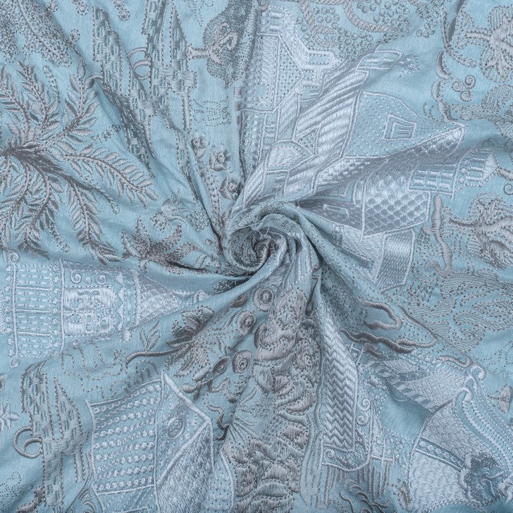 Light coral pure silk embroidered fabric (RT-1388)