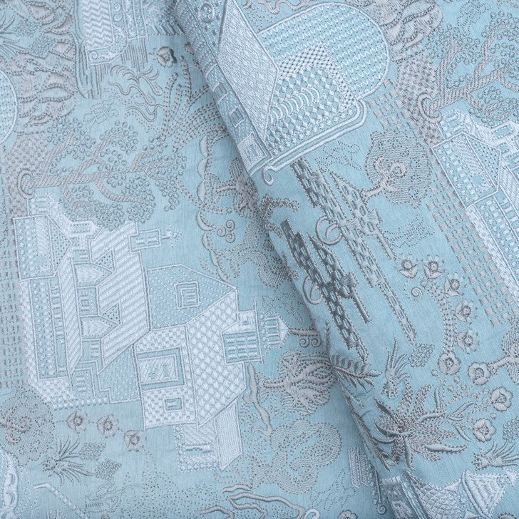 Light coral pure silk embroidered fabric (RT-1388)