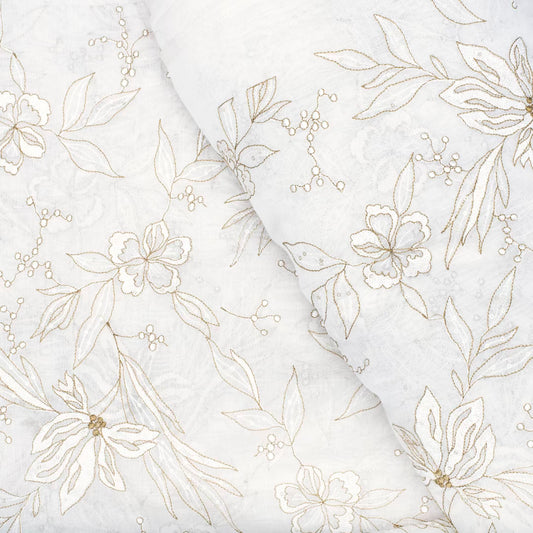 Light cream pure chanderi embroidered flowery motifs fabric (RT-1377)