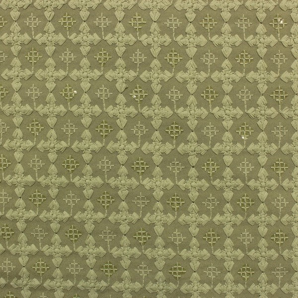 Light olive chikankari fabric with sequins (RT-1186)