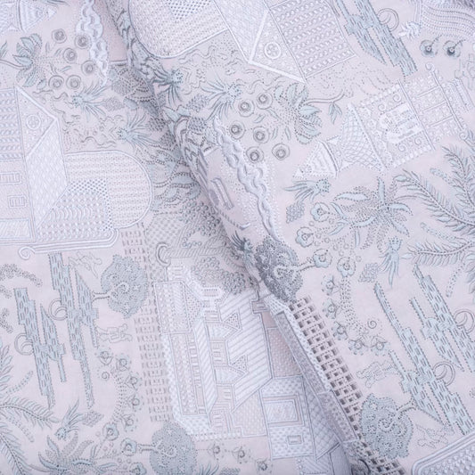 Light peach pure silk embroidered fabric (RT-1379)