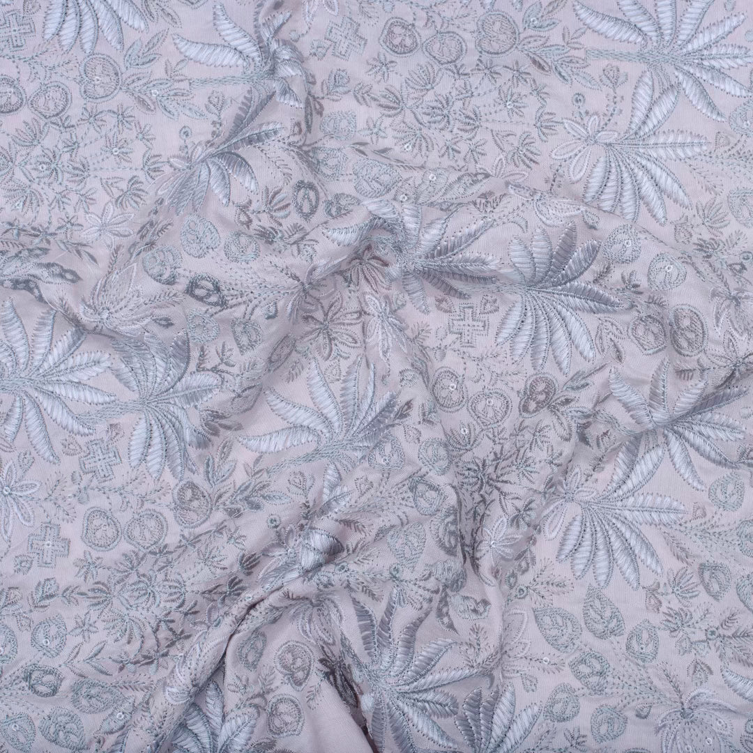 Light peach pure silk jungle embroidered fabric (RT-1371)