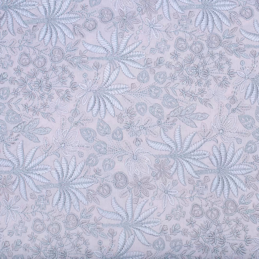 Light peach pure silk jungle embroidered fabric (RT-1371)