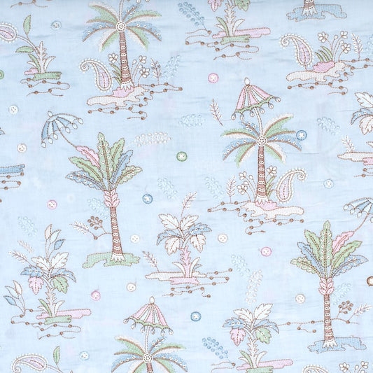 Multicoloured animal theme pure silk embroidered fabric (RT-1386)