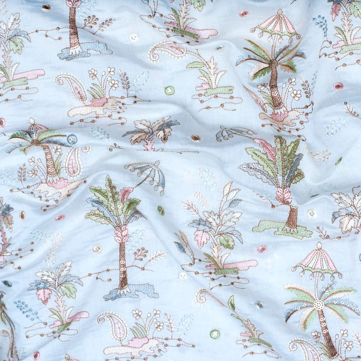 Multicoloured animal theme pure silk embroidered fabric (RT-1386)