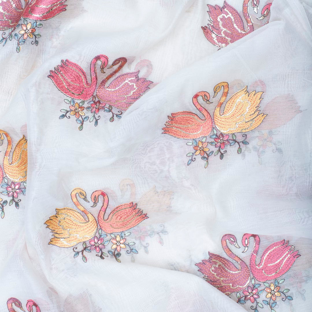 Off white pure chanderi embroidered duck fabric (RT-1373)