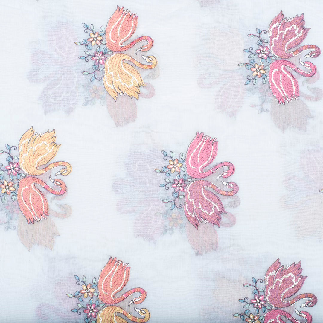 Off white pure chanderi embroidered duck fabric (RT-1373)