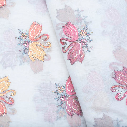 Off white pure chanderi embroidered duck fabric (RT-1373)