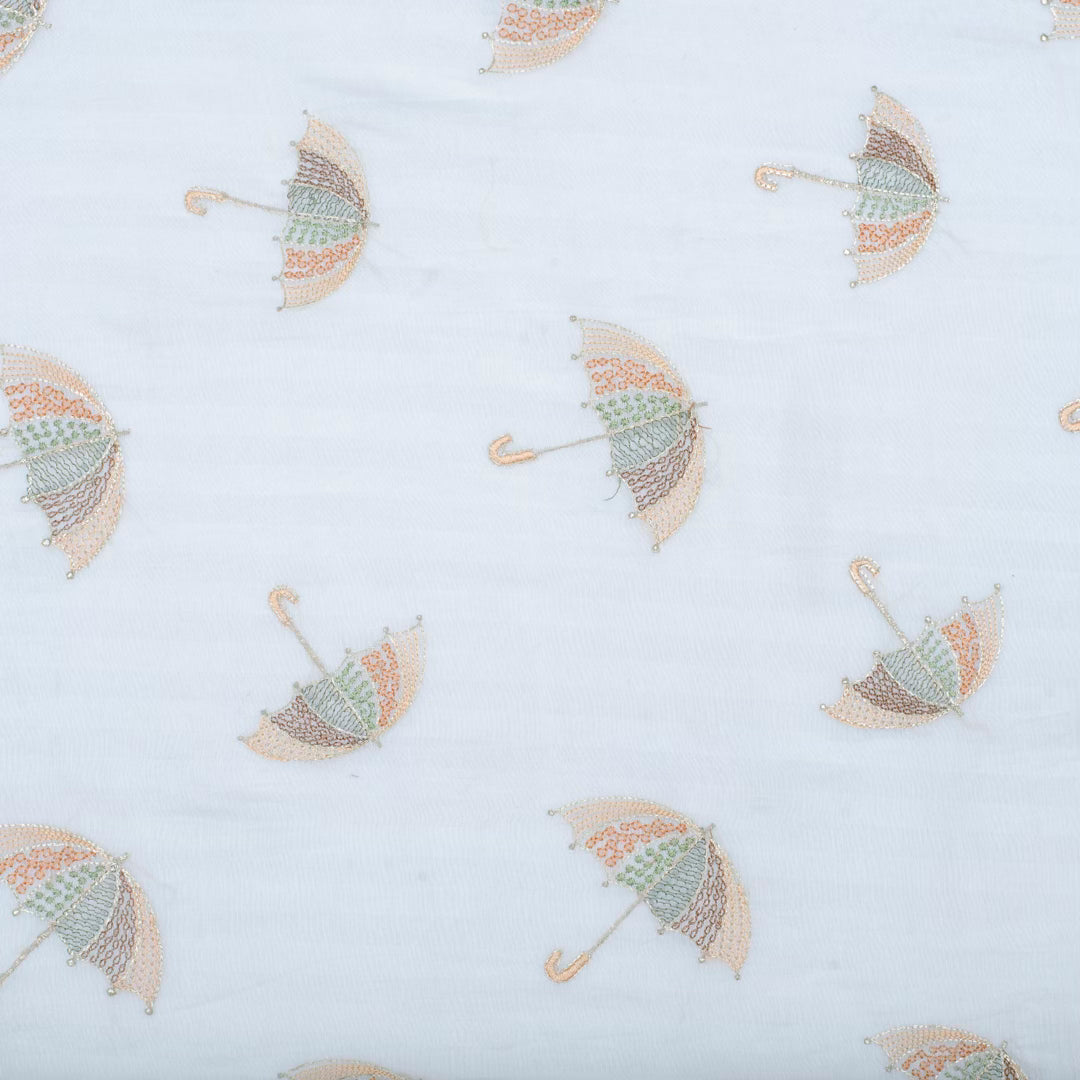 Off white pure chanderi embroidered umbrella motifs fabric (RT-1374)