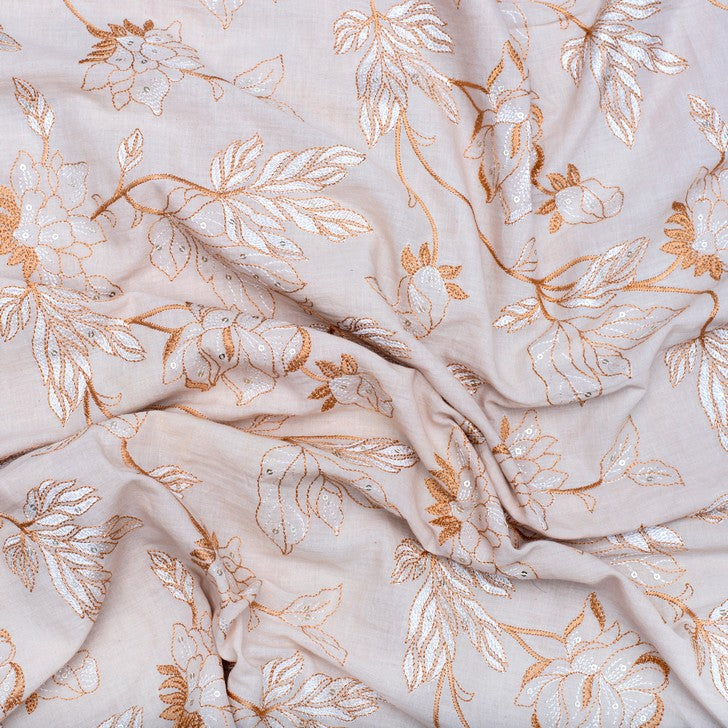 Orange brown leafy embroidered fabric (RT-1384)
