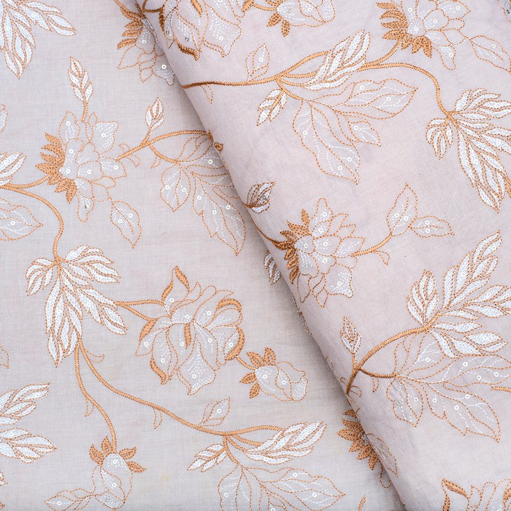 Orange brown leafy embroidered fabric (RT-1384)