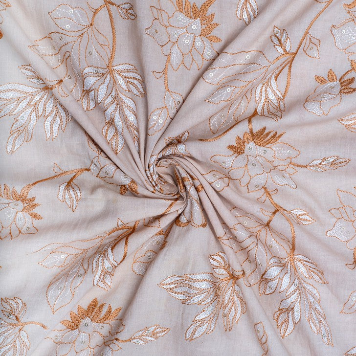 Orange brown leafy embroidered fabric (RT-1384)