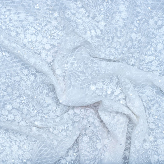 Pure white silk embroidered fabric (RT-1389)