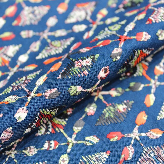 Teel & multicoloured embriodered chikankari fabric (RT-1182)