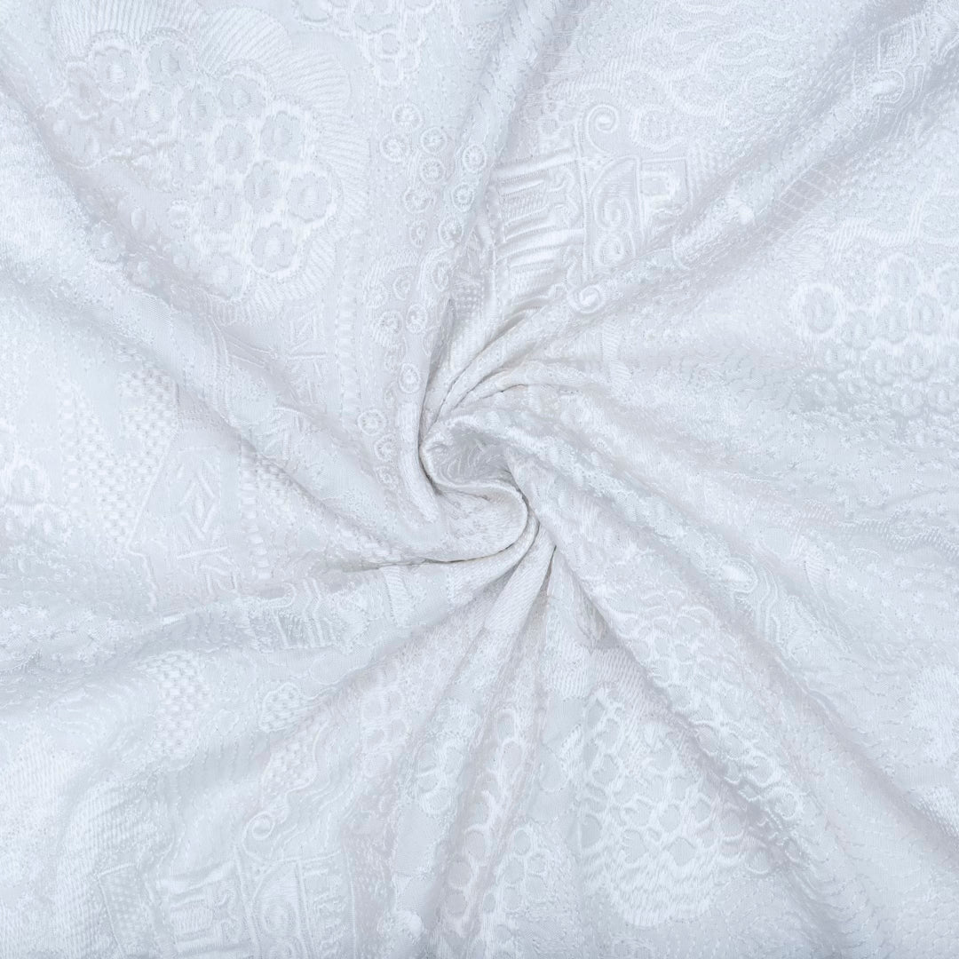White coloured pure silk embroidered fabric (RT-1380)