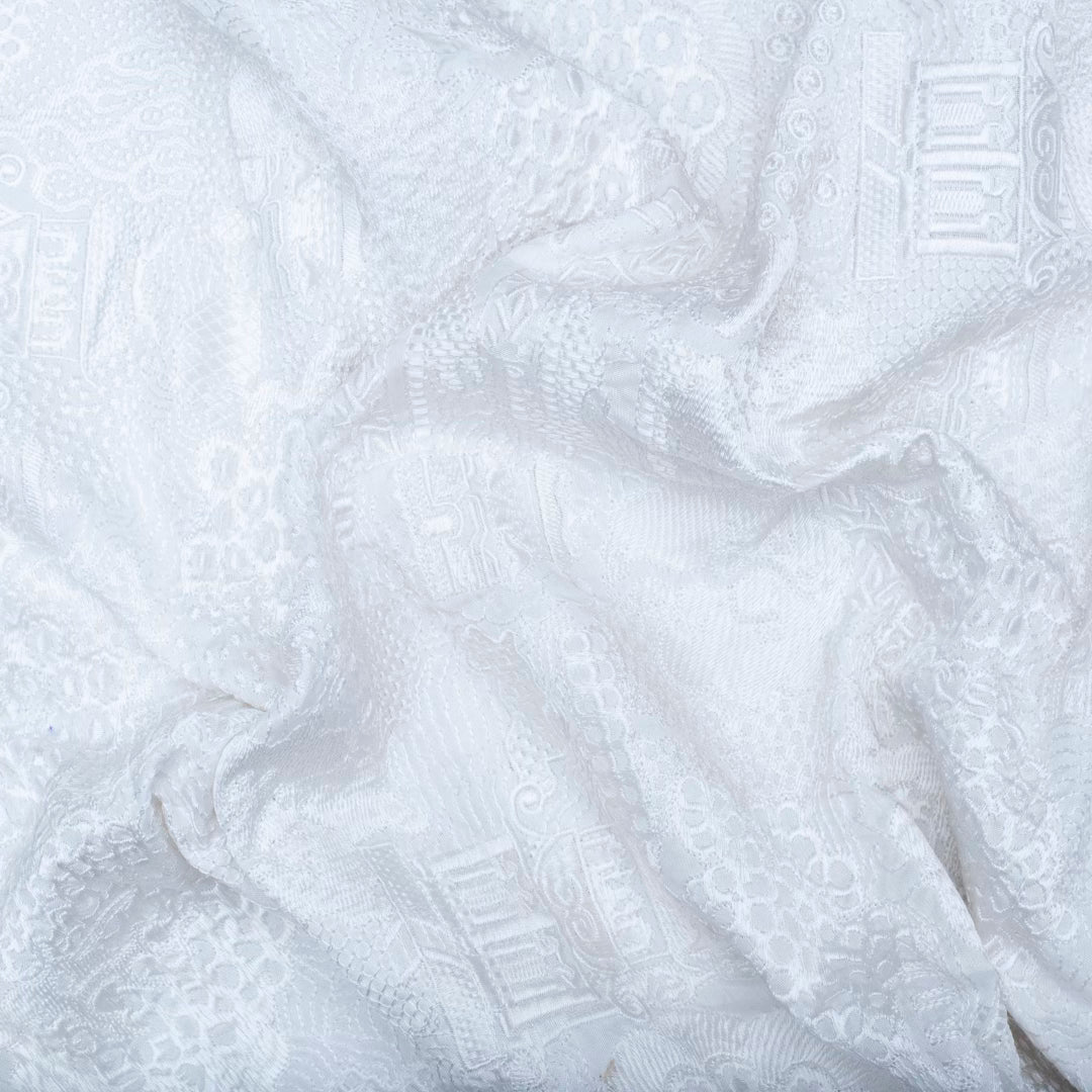 White coloured pure silk embroidered fabric (RT-1380)