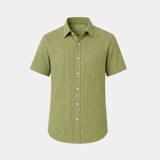 Bright olive coloured stripes european linen (SD 133)