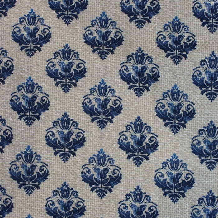 Beige & navy motif print linen (RT-1215)