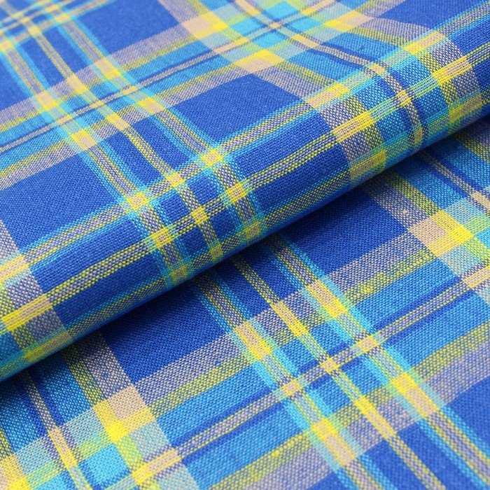 Blue, grey & yellow prominent check linen (RT-1119)