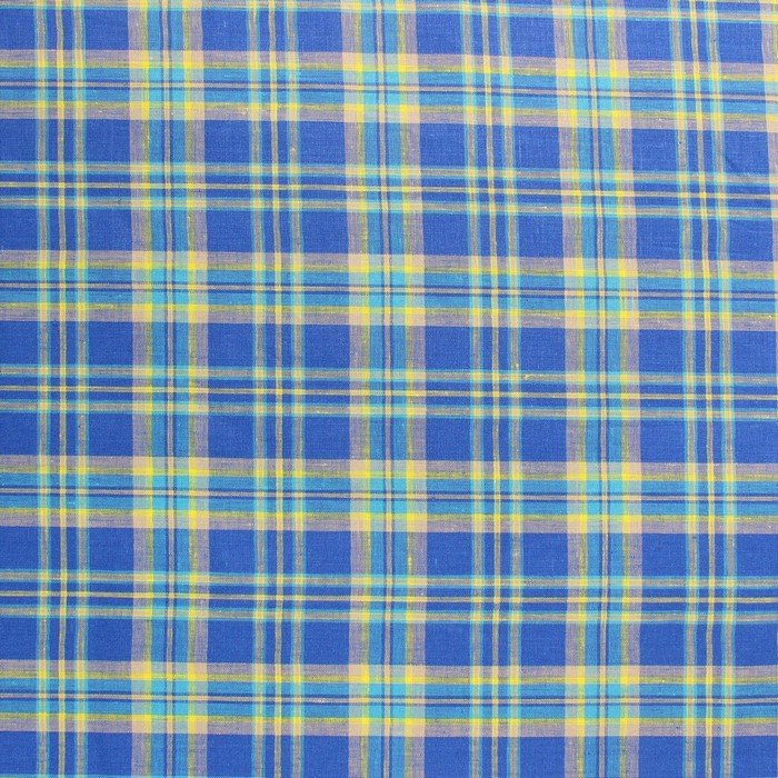 Blue, grey & yellow prominent check linen (RT-1119)