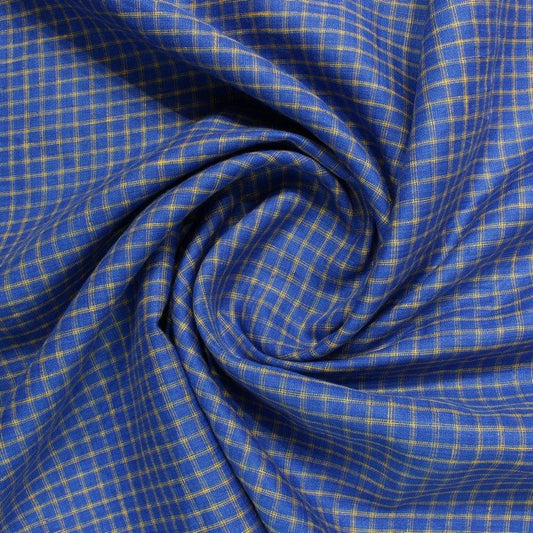 Deep blue & Yellow small check linen (RT-1117)