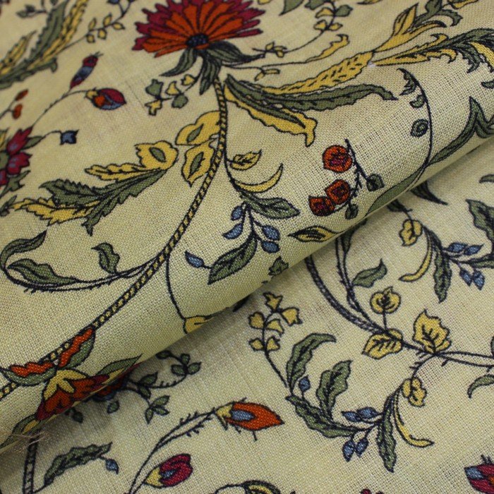 Lemon yellow garden print linen (RT-1239)