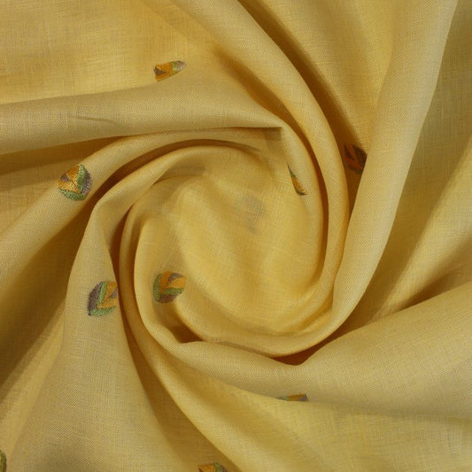 Lemon yellow leaf embroidered linen (RT-1212)