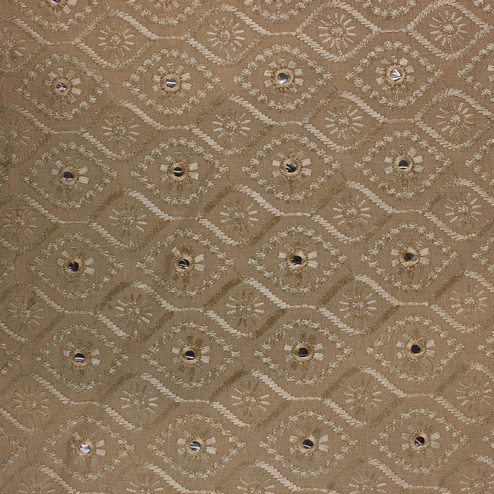 Light almond coloured embroidered mirror work fabric (RT-1250)