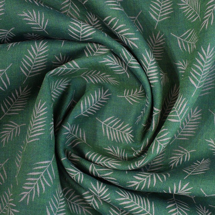 Parrot green leafy print linen (RT-1237)