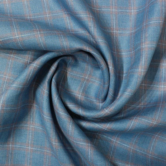 Coral Blue twill weave checks european linen (RT-1115)