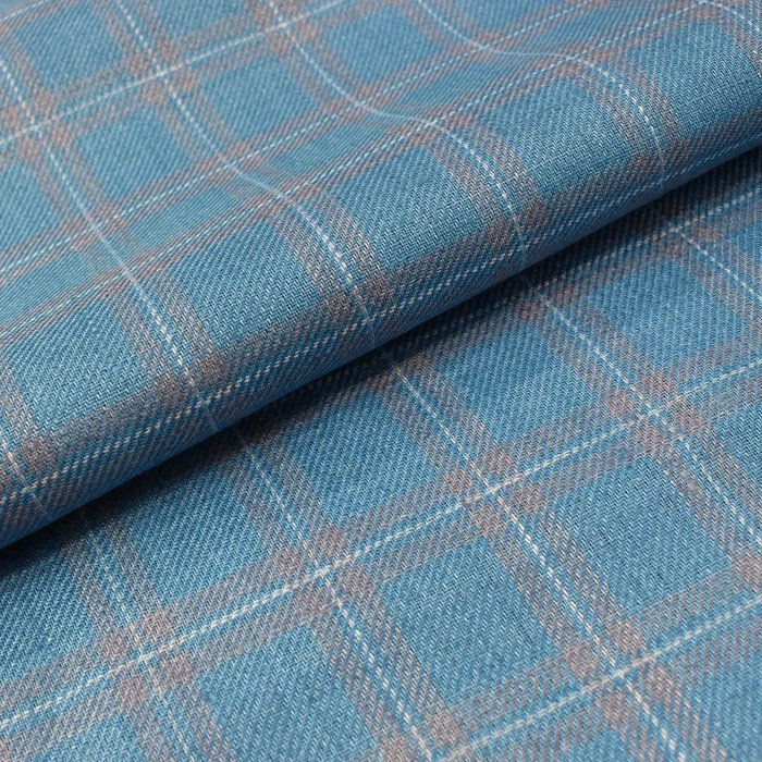 Coral Blue twill weave checks european linen (RT-1115)