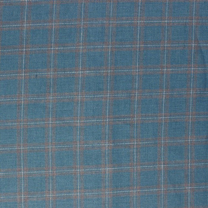 Coral Blue twill weave checks european linen (RT-1115)