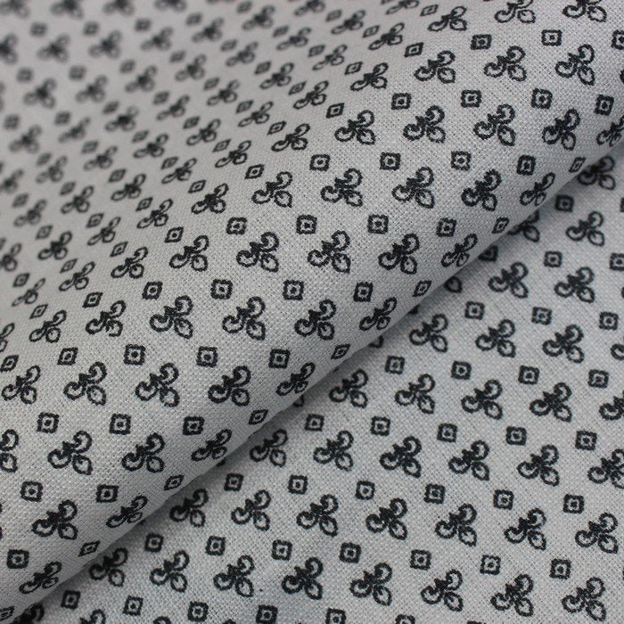 White & black small motif print linen (RT-1240)