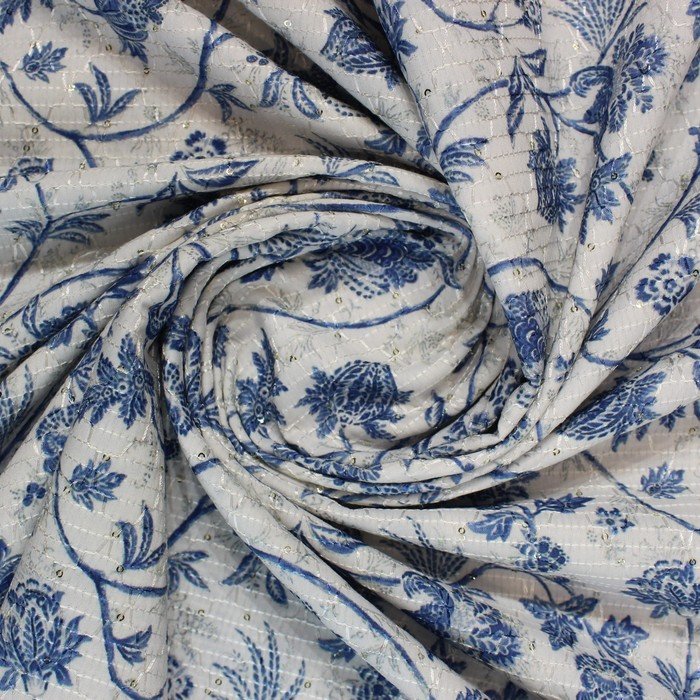 White & blue garden embroidered print (RT-1246)