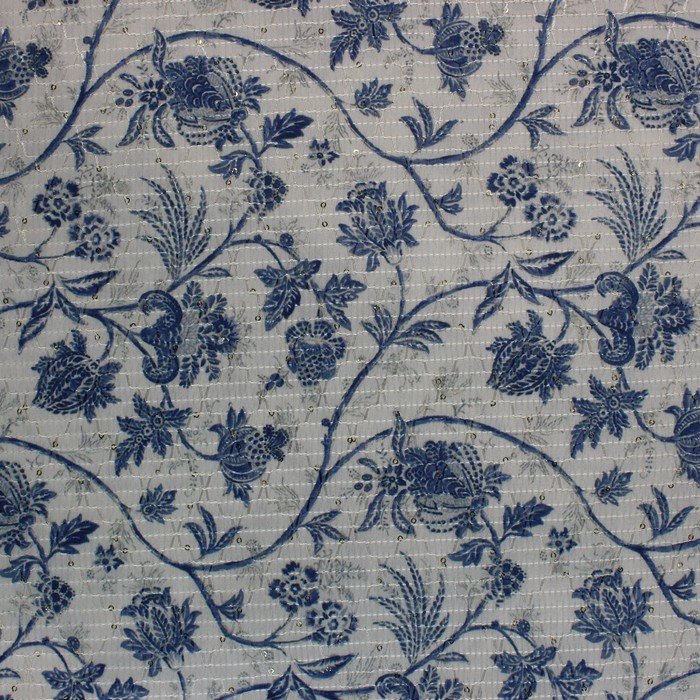 White & blue garden embroidered print (RT-1246)