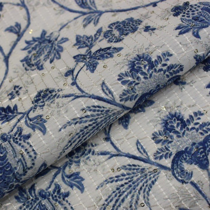 White & blue garden embroidered print (RT-1246)