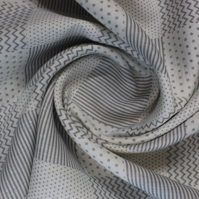 White & grey big checkered print linen (RT-1242)