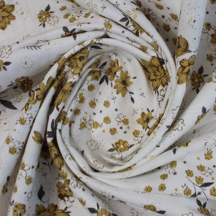 White & khaaki small flowery print linen (RT-1224)