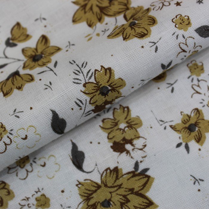 White & khaaki small flowery print linen (RT-1224)