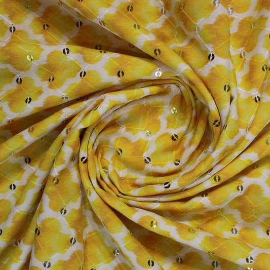 Yellow abstract print with sequins (RT-1209)