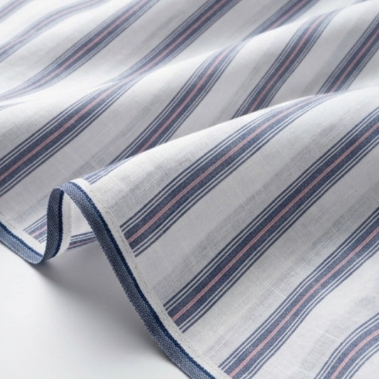 White and Blue Broad Stripes European Linen