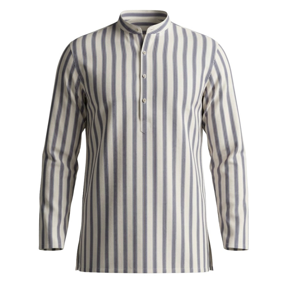 White and Blue Broad Stripes European Linen