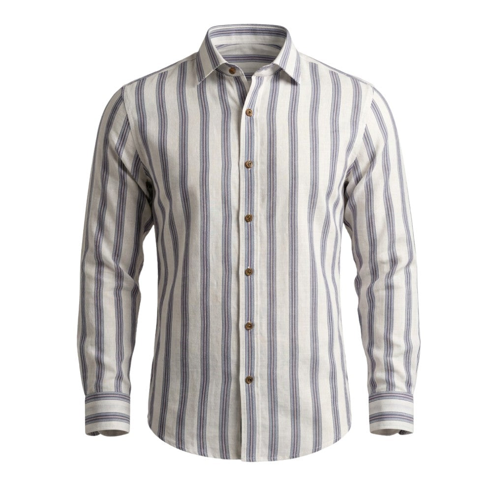White and Blue Broad Stripes European Linen