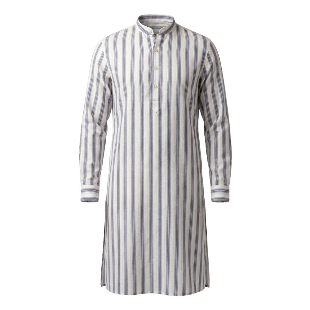 White and Blue Broad Stripes European Linen